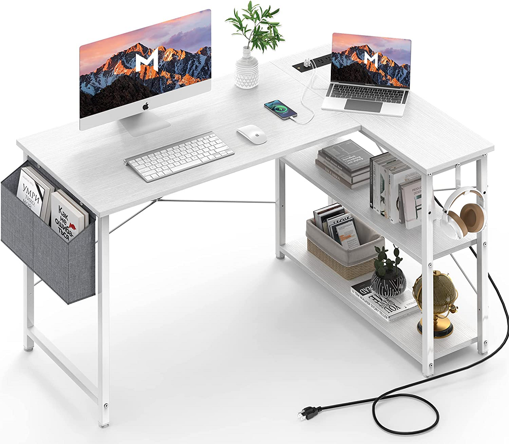 Mr IRONSTONE L Shaped Desk with Outlets & USB Ports