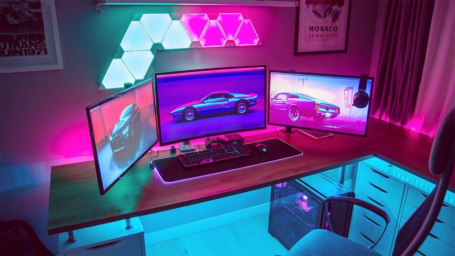 Blue and Pink Gaming Setup